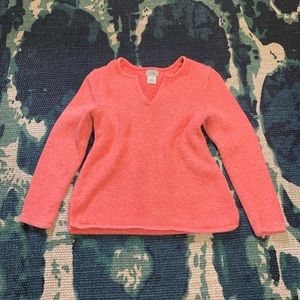 L.L. Bean Petite Salmon V-Neck Sweater